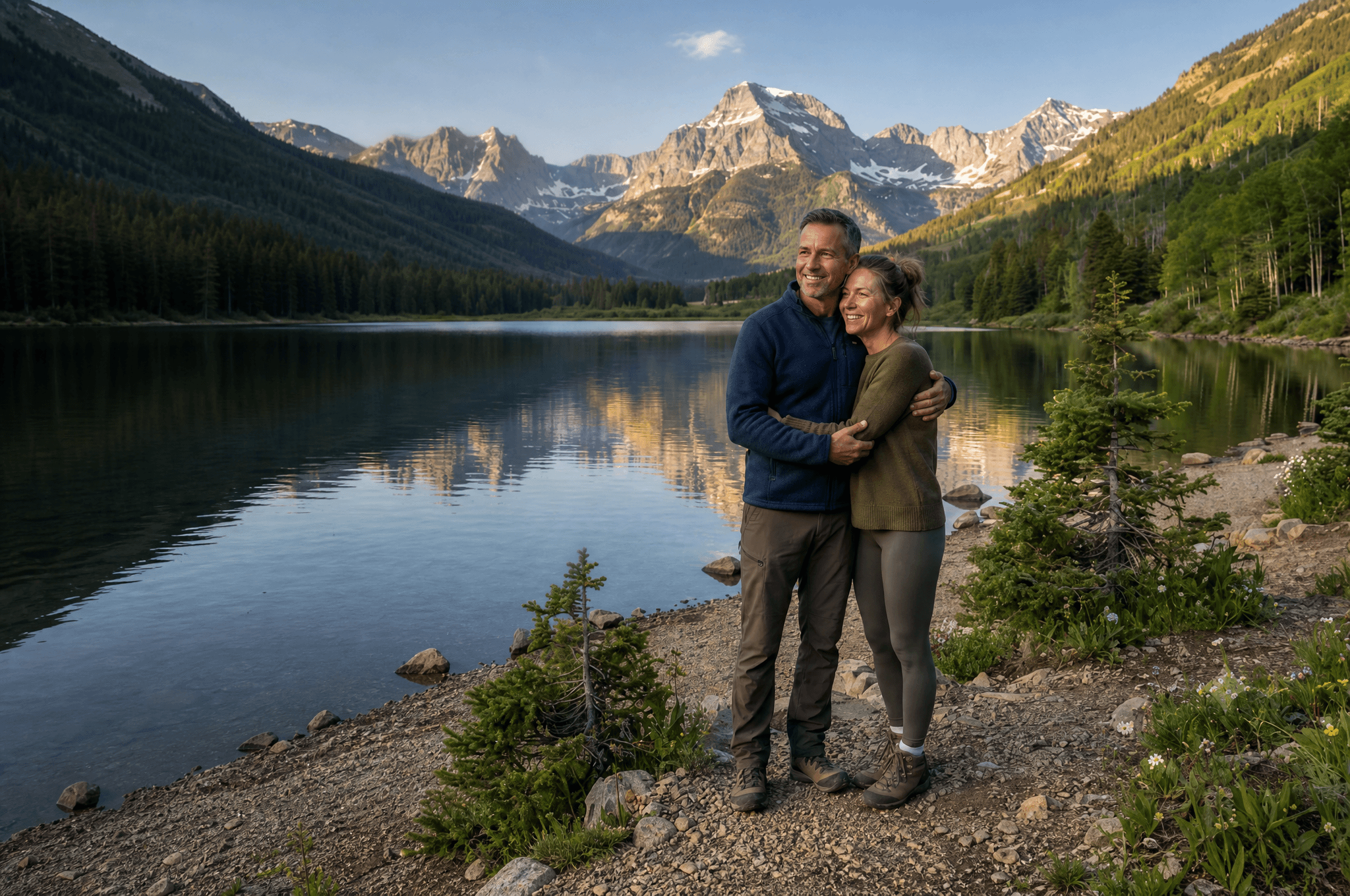 Prime Vitality Longevity's founder and his wife beside an alpine lake in Colorado