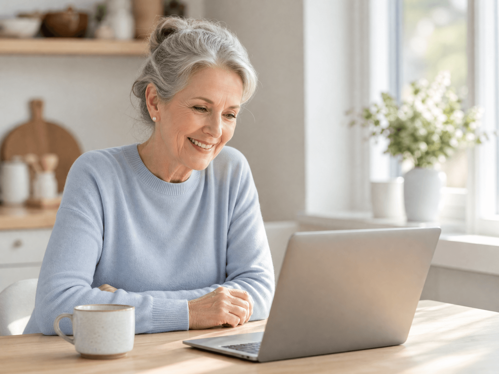 A patient having a warm video consultation from home